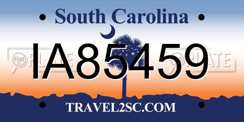 IA85459 South Carolina License Plate
