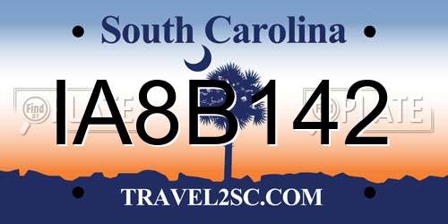IA8B142 South Carolina License Plate