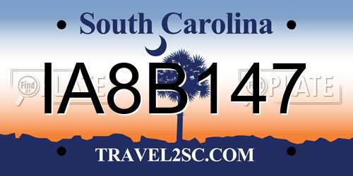IA8B147 South Carolina License Plate