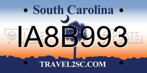 IA8B993 South Carolina License Plate