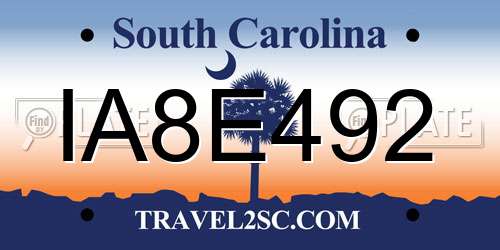 IA8E492 South Carolina License Plate