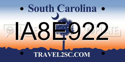 IA8E922 South Carolina License Plate