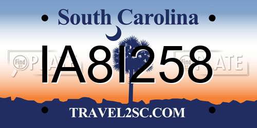 IA8I258 South Carolina License Plate