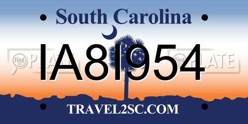 IA8I954 South Carolina License Plate