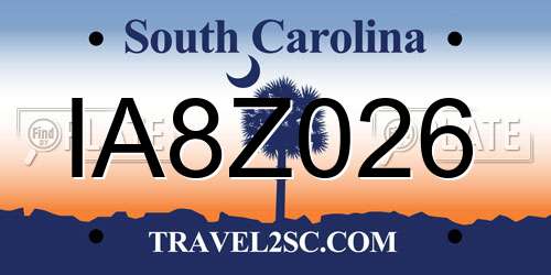 IA8Z026 South Carolina License Plate