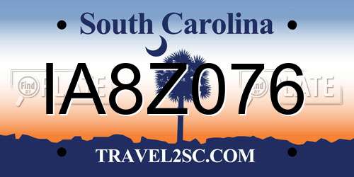 IA8Z076 South Carolina License Plate