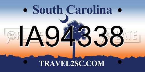 IA94338 South Carolina License Plate