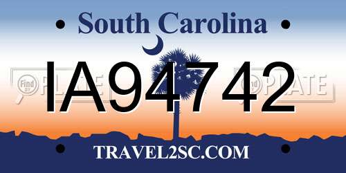IA94742 South Carolina License Plate