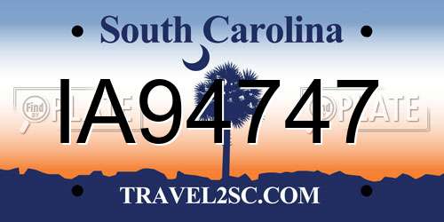 IA94747 South Carolina License Plate