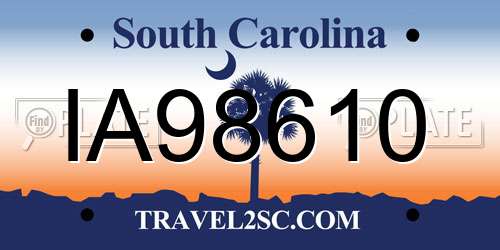 IA98610 South Carolina License Plate
