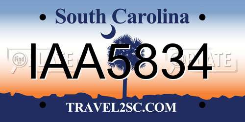 IAA5834 South Carolina License Plate