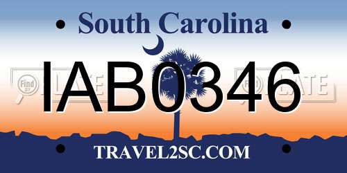 IAB0346 South Carolina License Plate
