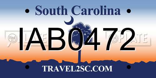 IAB0472 South Carolina License Plate