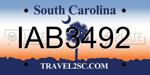 IAB3492 South Carolina License Plate