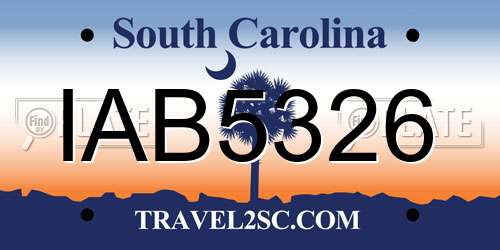 IAB5326 South Carolina License Plate