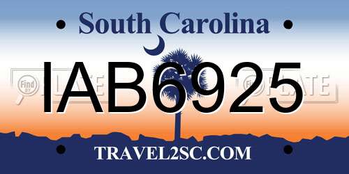 IAB6925 South Carolina License Plate