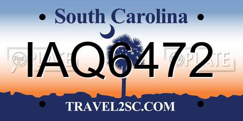 IAQ6472 South Carolina License Plate