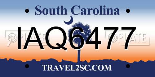 IAQ6477 South Carolina License Plate