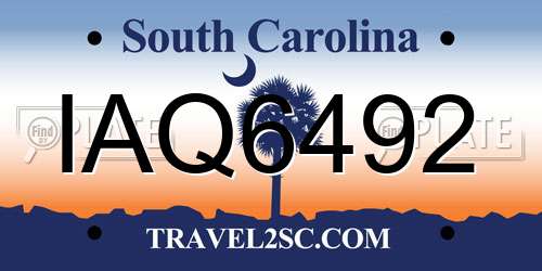 IAQ6492 South Carolina License Plate