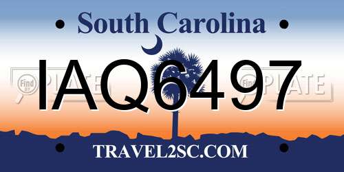 IAQ6497 South Carolina License Plate