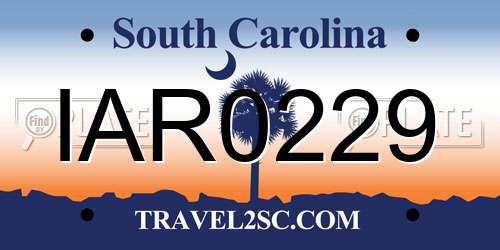 IAR0229 South Carolina License Plate
