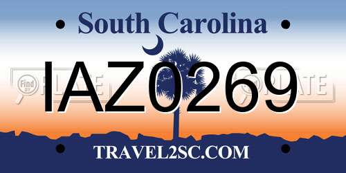 IAZ0269 South Carolina License Plate