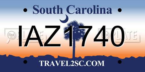IAZ1740 South Carolina License Plate