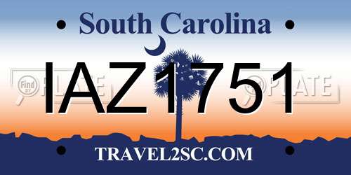 IAZ1751 South Carolina License Plate