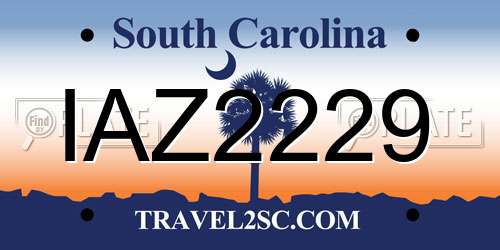 IAZ2229 South Carolina License Plate
