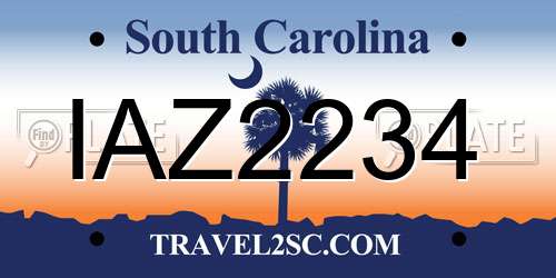 IAZ2234 South Carolina License Plate