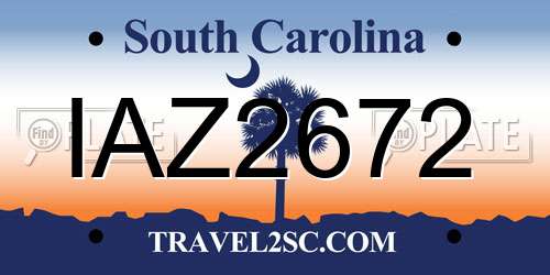 IAZ2672 South Carolina License Plate