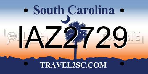 IAZ2729 South Carolina License Plate
