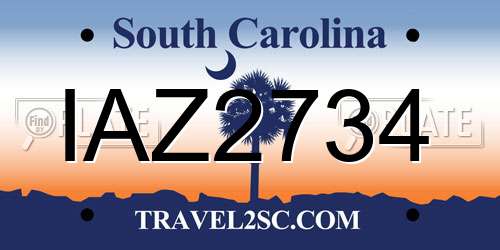 IAZ2734 South Carolina License Plate