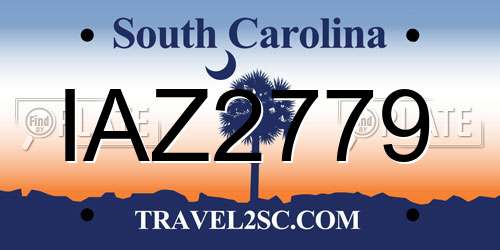 IAZ2779 South Carolina License Plate