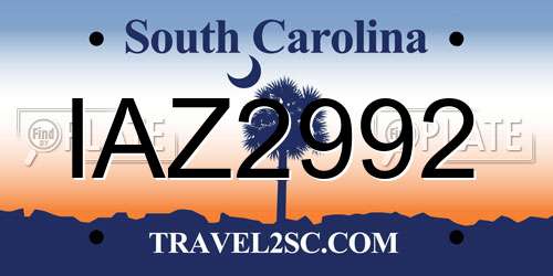 IAZ2992 South Carolina License Plate