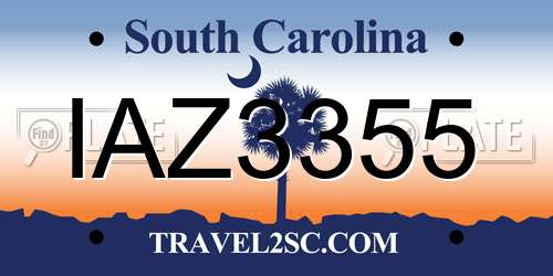 IAZ3355 South Carolina License Plate