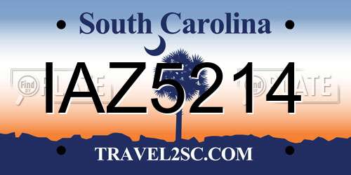 IAZ5214 South Carolina License Plate