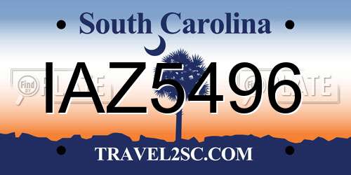 IAZ5496 South Carolina License Plate