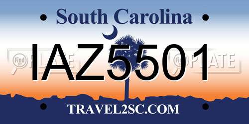 IAZ5501 South Carolina License Plate