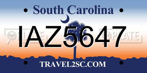 IAZ5647 South Carolina License Plate