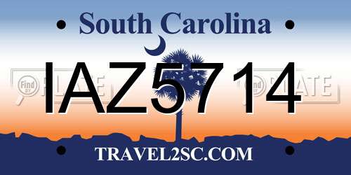 IAZ5714 South Carolina License Plate