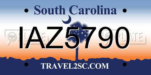 IAZ5790 South Carolina License Plate