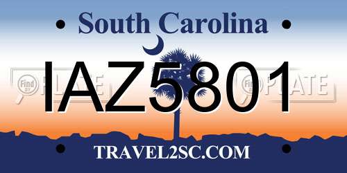 IAZ5801 South Carolina License Plate