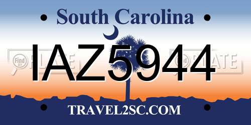 IAZ5944 South Carolina License Plate