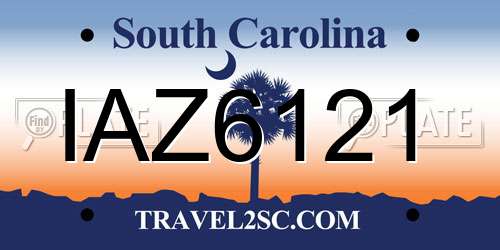 IAZ6121 South Carolina License Plate