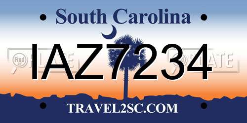 IAZ7234 South Carolina License Plate