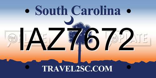 IAZ7672 South Carolina License Plate