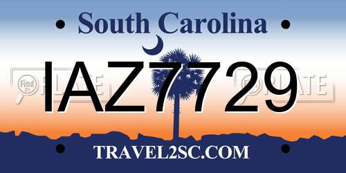 IAZ7729 South Carolina License Plate