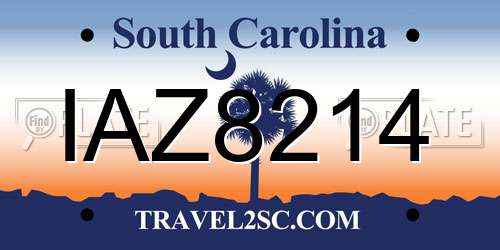 IAZ8214 South Carolina License Plate
