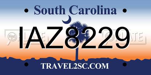 IAZ8229 South Carolina License Plate